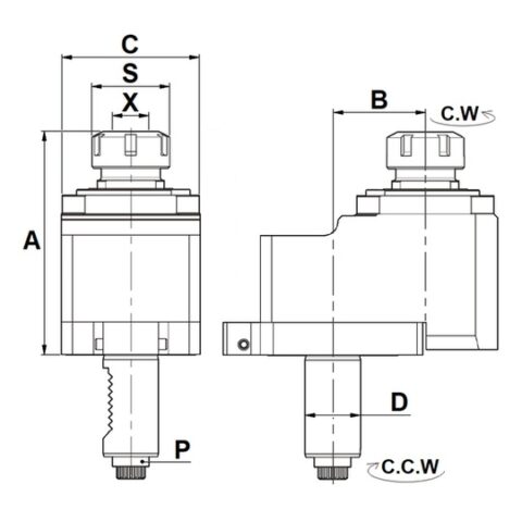 VDI50 DIN5480 AXIAL DRILLING-MILLING HEAD ER40 OFFSET 65 mm with OUTER COOLANT