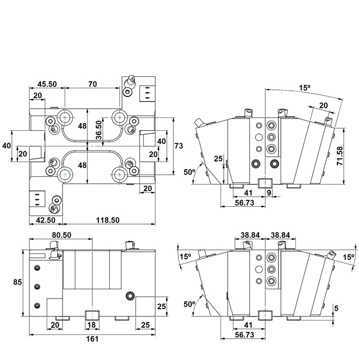 BMT65 BOLT PATTERN 70×73 TURNING HOLDER QUADRUPLE 4xH=20 mm for VICTOR VTURN